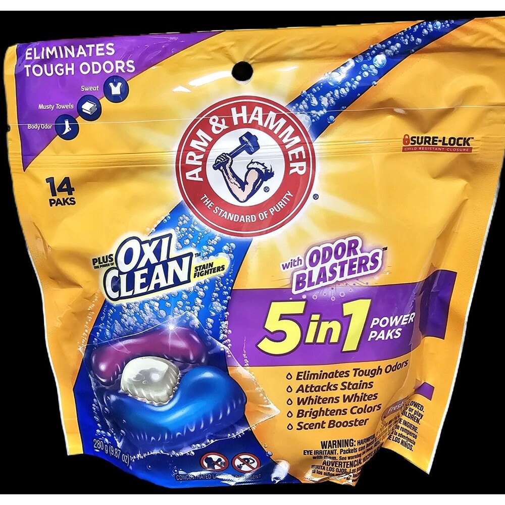 2 Packages Arm & Hammer Oxi Clean Odor Blasters 5-in-1 Fresh Burst 14 Power Paks